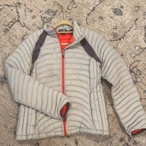 Lands' End Women's Gray Puffer Jacket with dark orange Accents